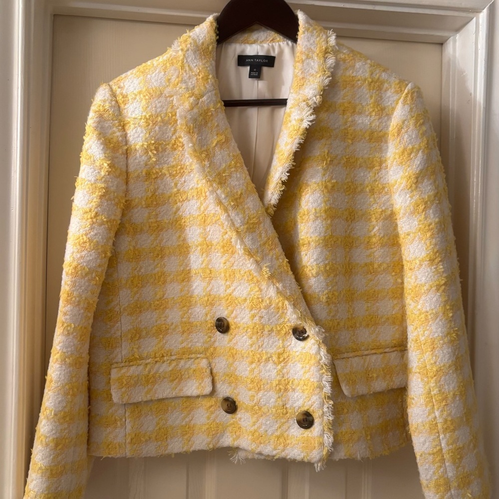 Ann Taylor Yellow and Cream Checkered Blazer